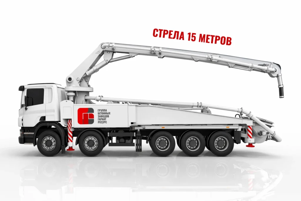 Автобетононасос со стрелой 15 м для подачи бетона на объекте в Раменском