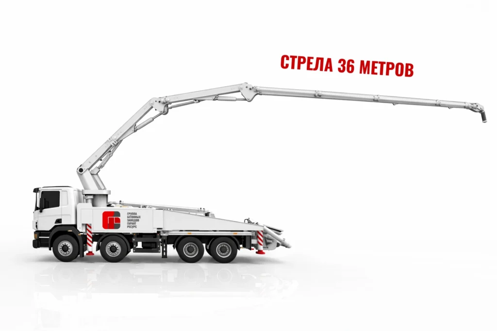 Автобетононасос со стрелой 36 м для подачи бетона на монолитные работы в Раменском