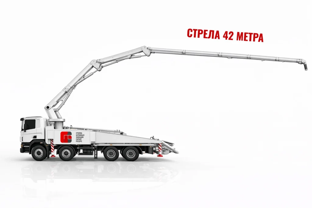 Автобетононасос со стрелой 42 м для подачи бетона на высоту в Раменском